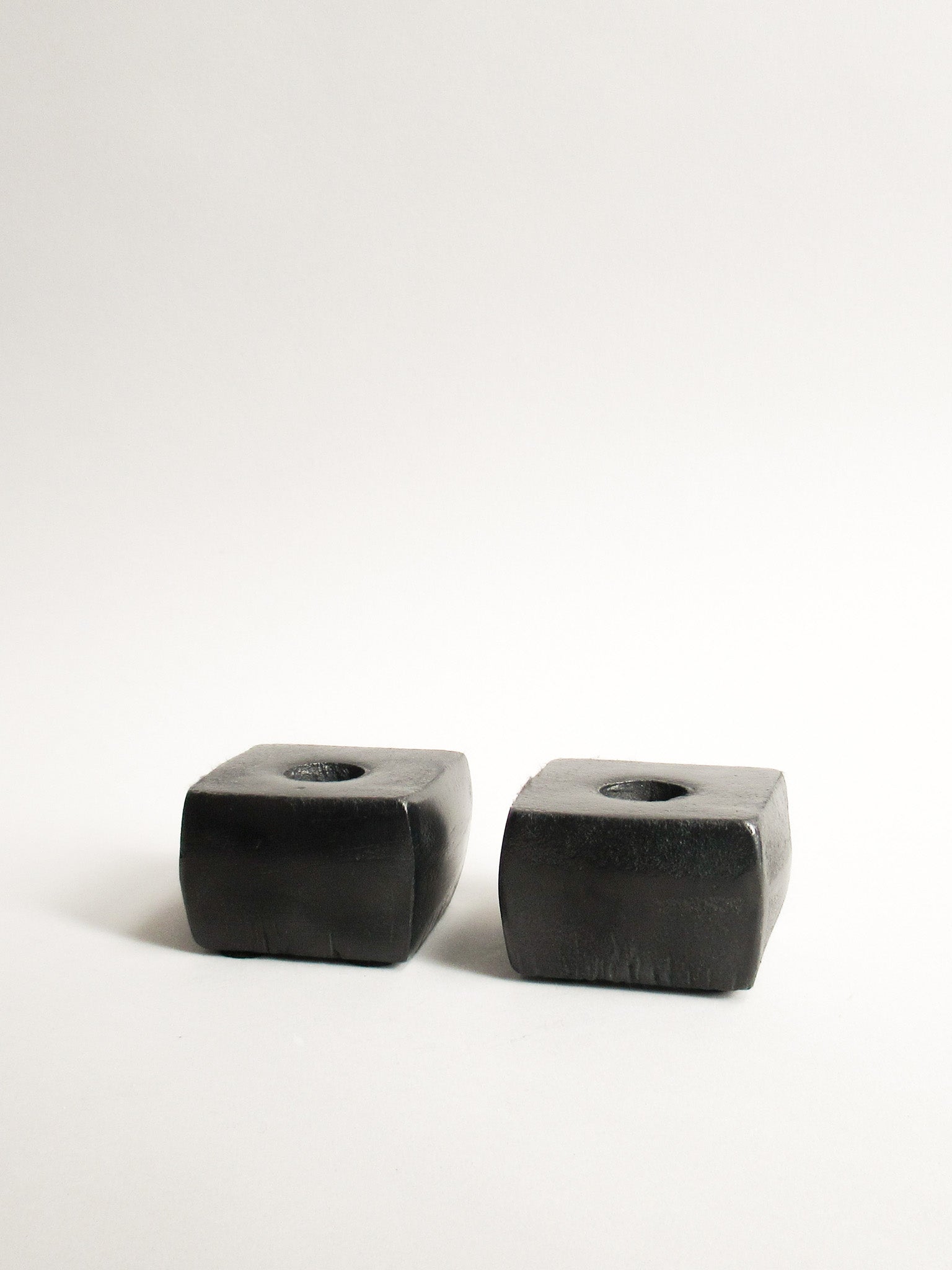 Brutalist Cast Iron Candle Holders, Set of 2