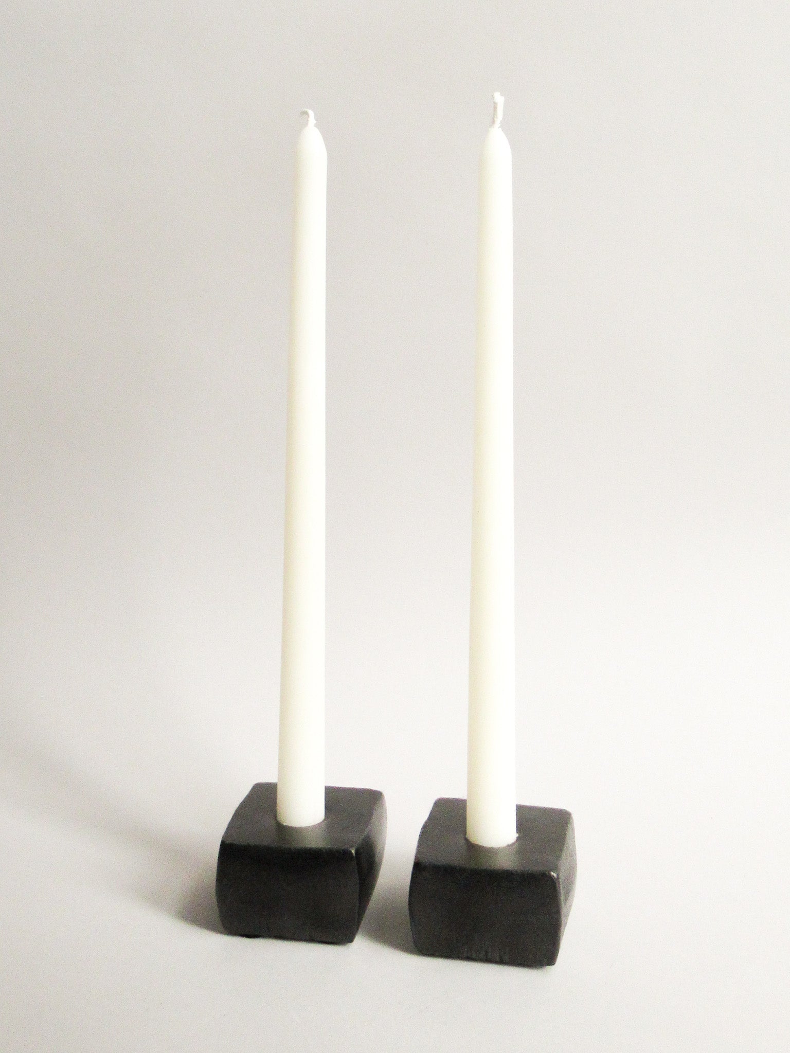 Brutalist Cast Iron Candle Holders, Set of 2