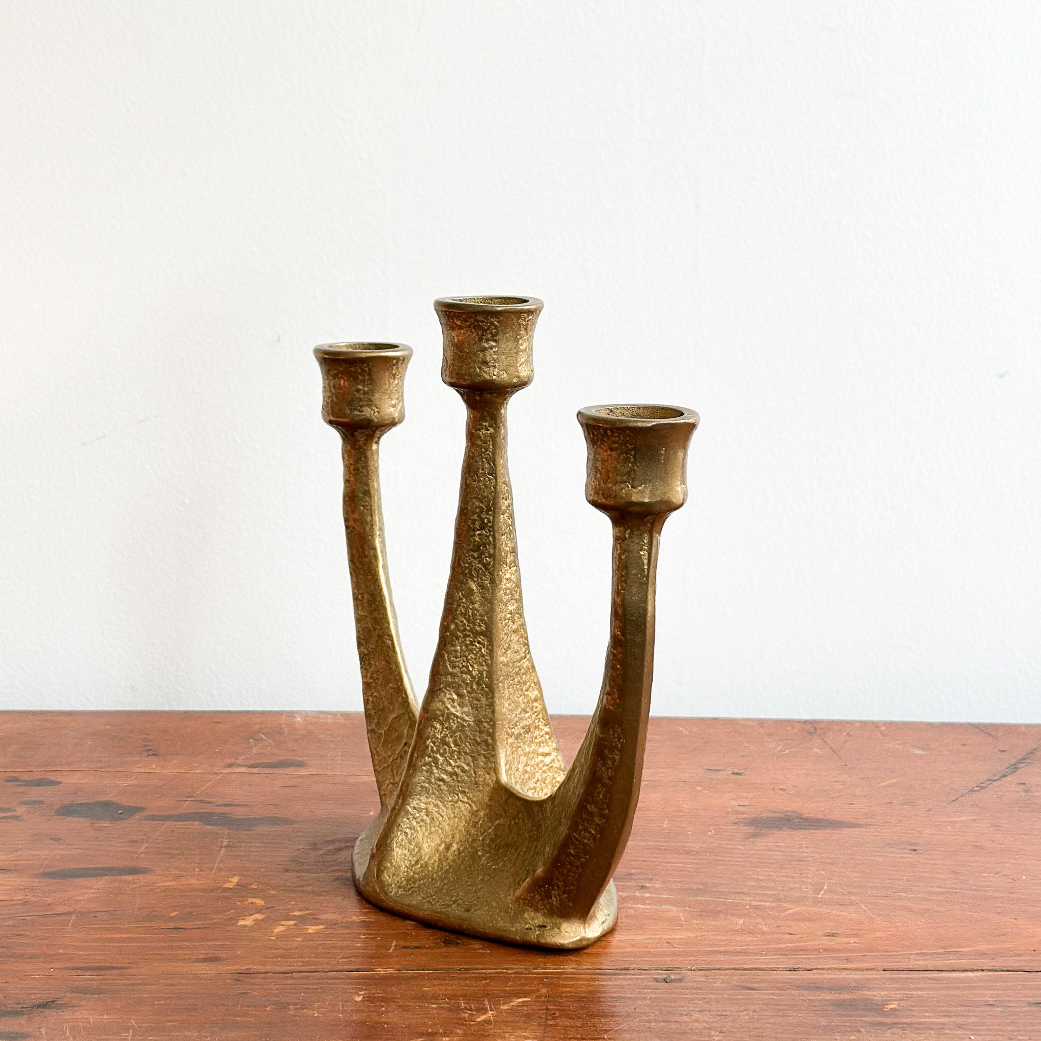 1960s Brutalist Cast Bronze 3-Arm Candelabra