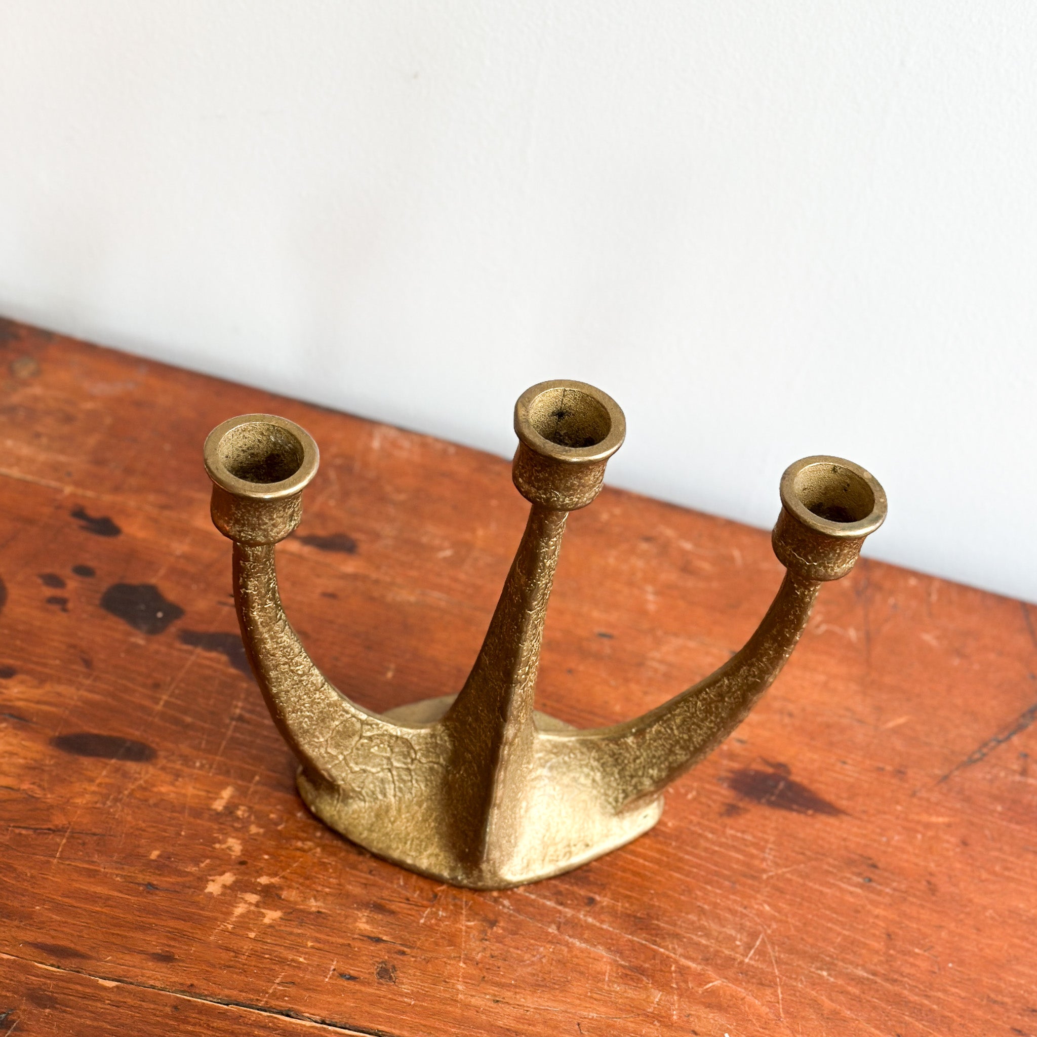 1960s Brutalist Cast Bronze 3-Arm Candelabra