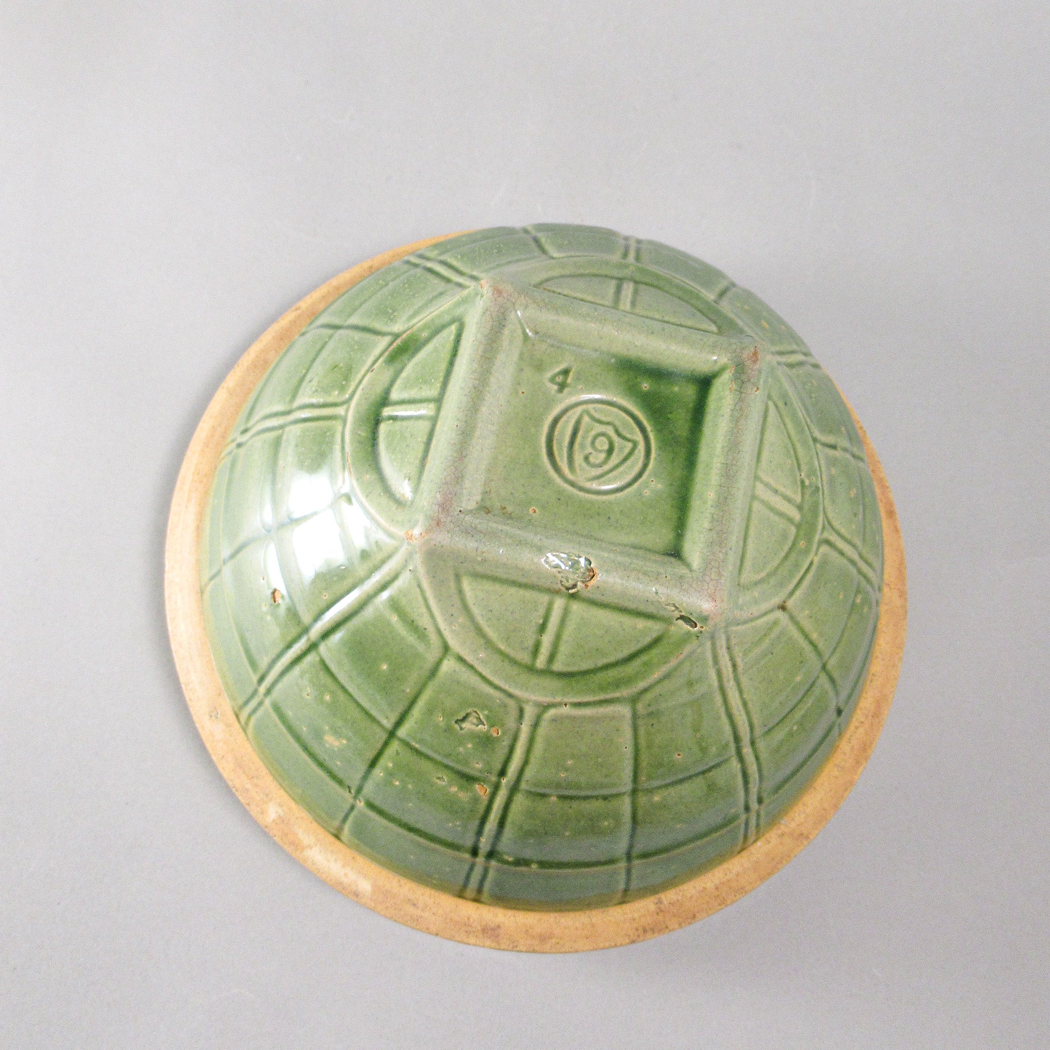 Vintage McCoy Olive Green Serving Bowl, Windowpane Design