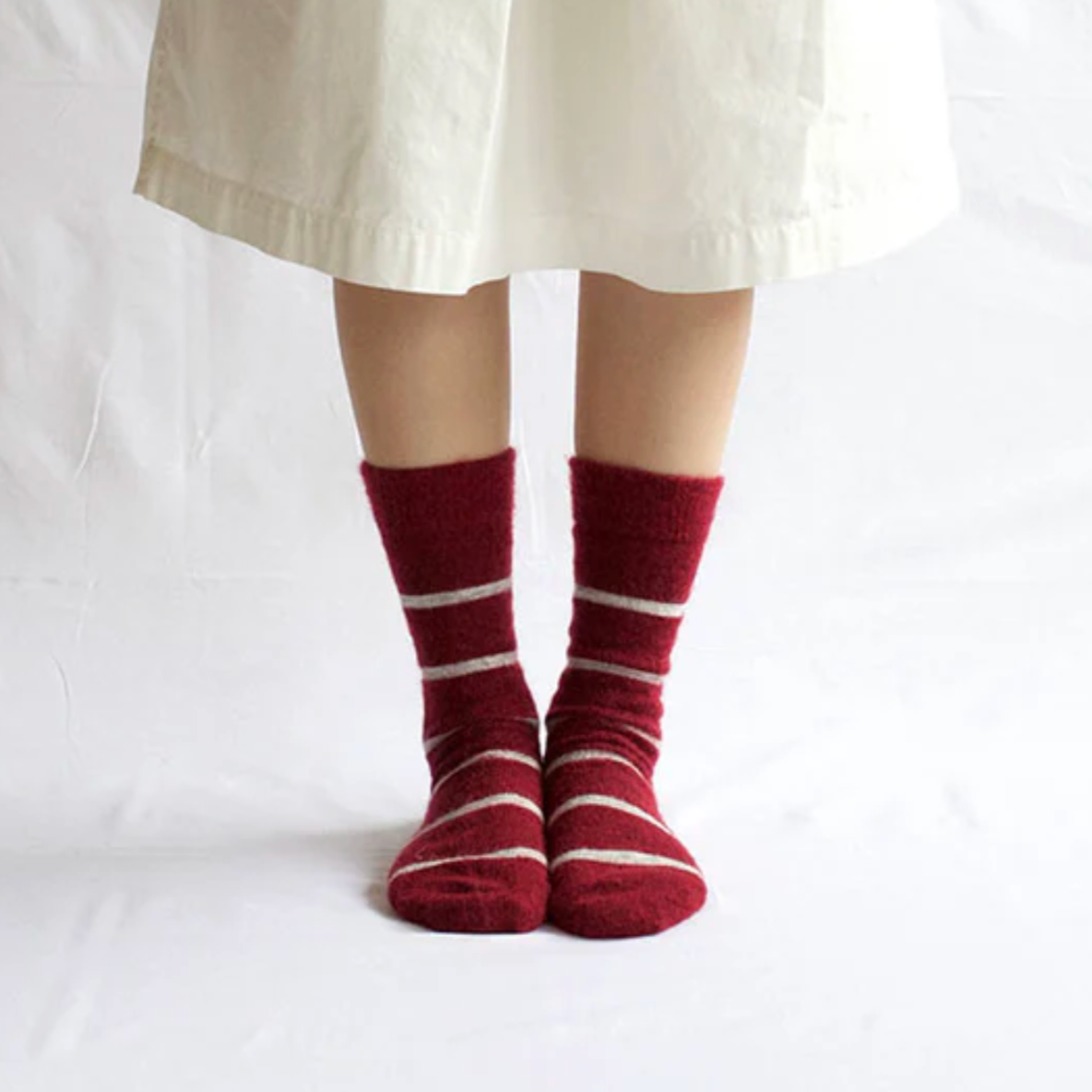 Mohair Wool Border Socks, Wine