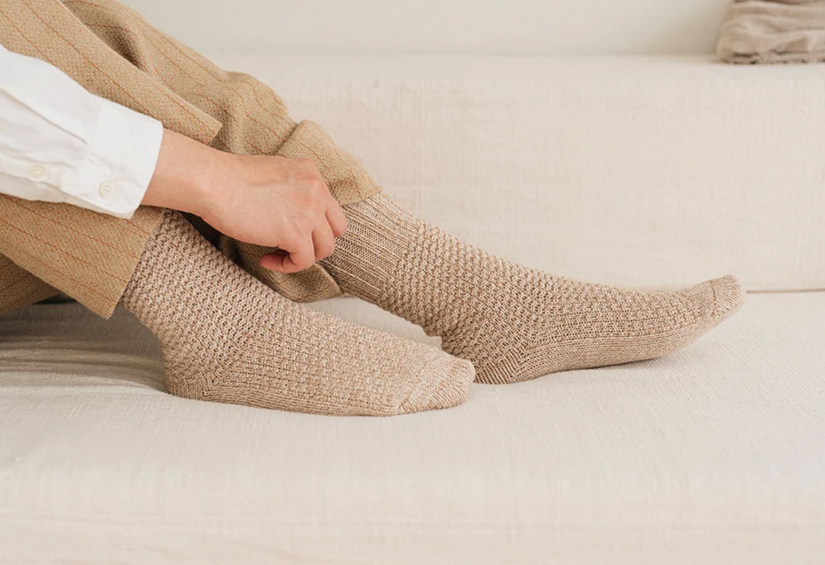 Wool Cotton Boot Socks, Beach Stone