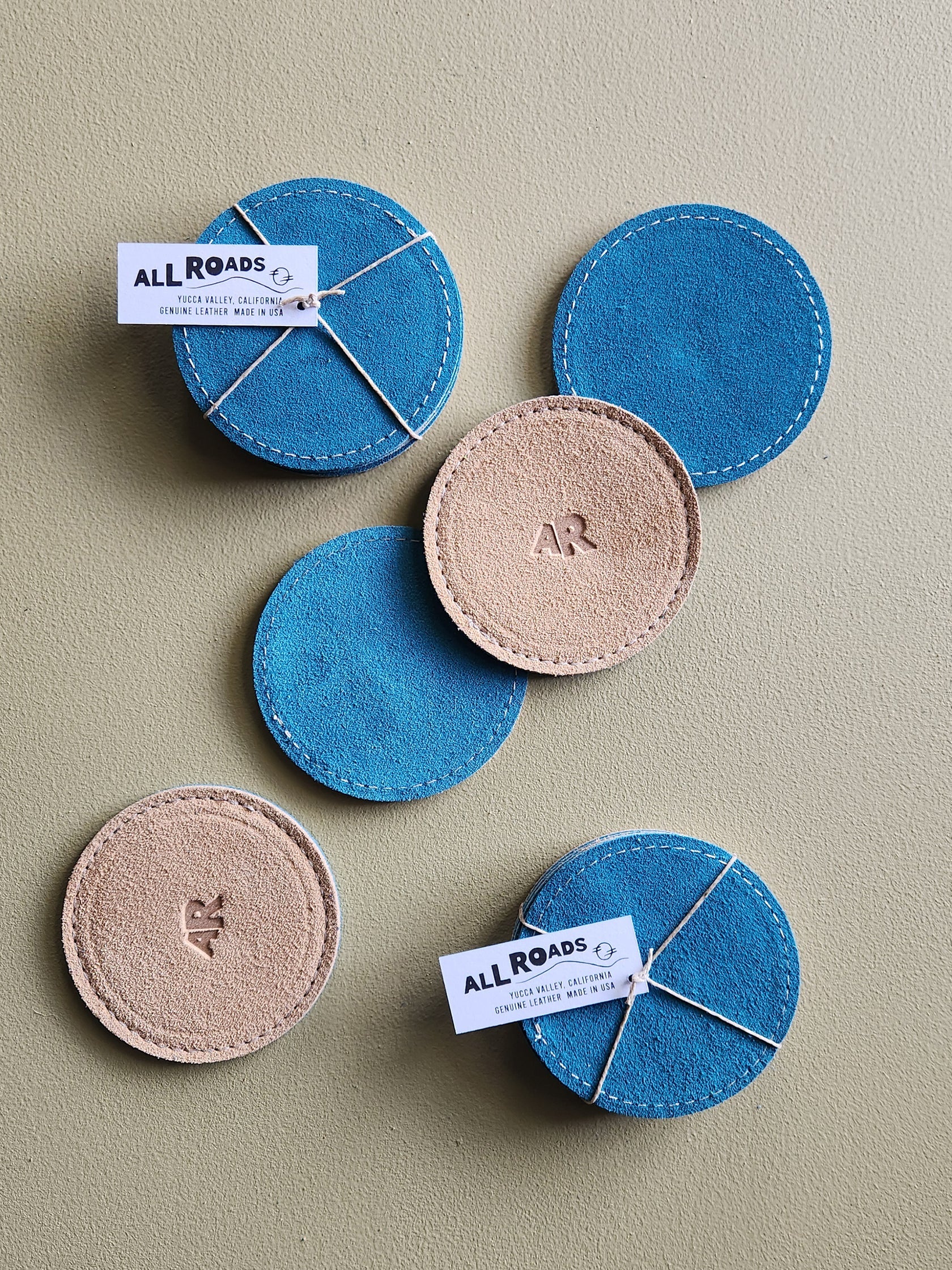 Suede Coasters, Set of 4, Teal