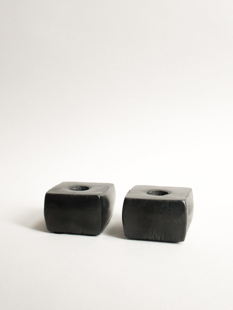 Brutalist Cast Iron Candle Holders, Set of 2