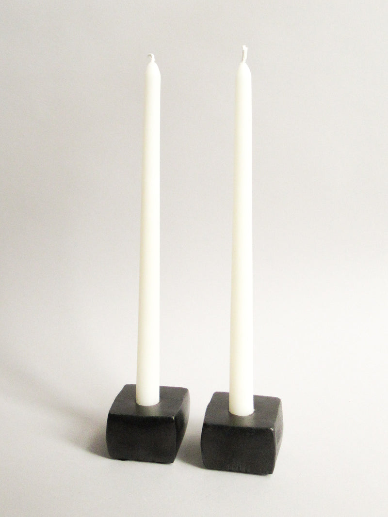 Brutalist Cast Iron Candle Holders, Set of 2