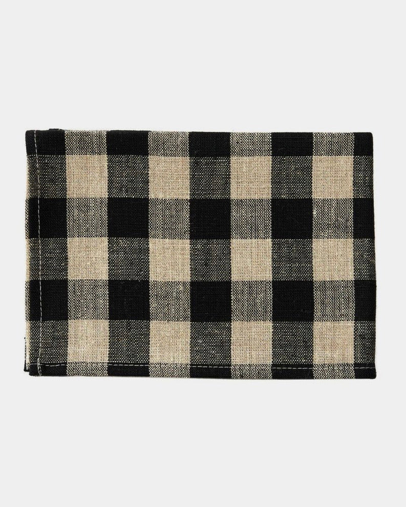Thick Linen Kitchen Cloth, Black and Natural Check