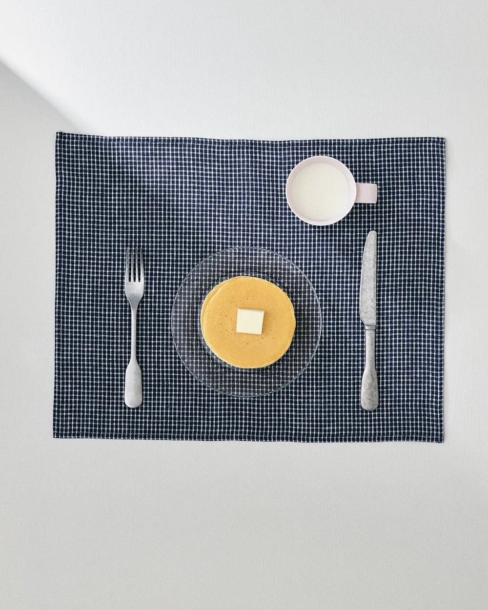 Blue & White Grid Linen Placemat, Set of 4