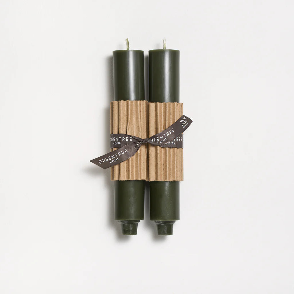 9" Column Taper Candles, Antique (Dark Green)