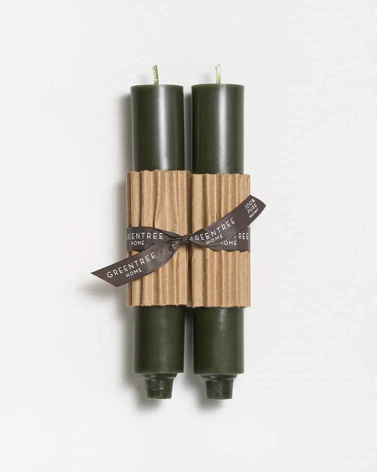 9" Column Taper Candles, Antique (Dark Green)