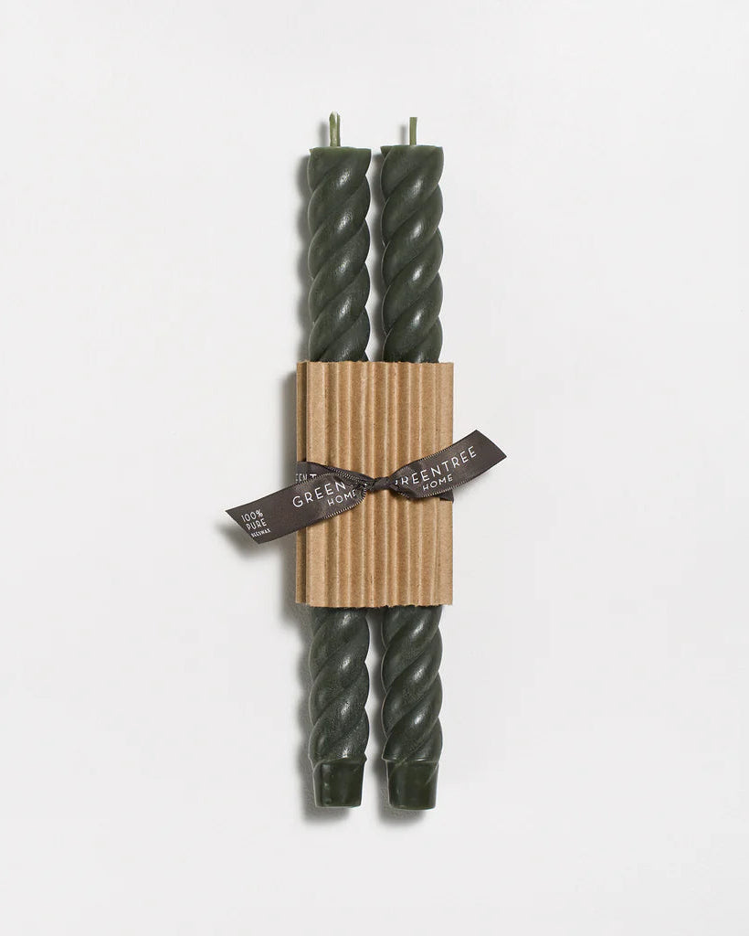 10" Rope Taper Candles, Antique (Dark Green)