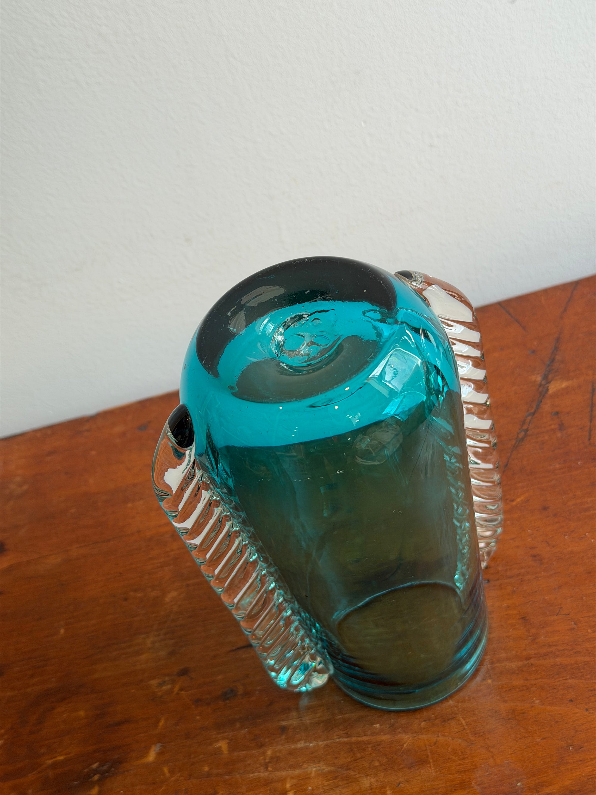 Mid-Century Turquoise Glass Winged Vase