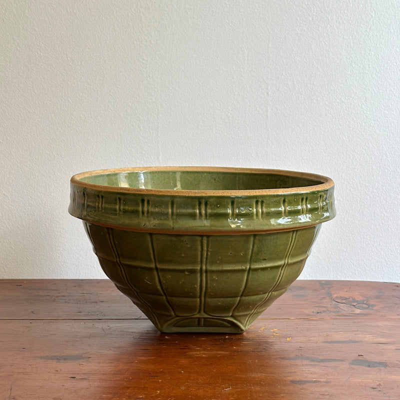 Vintage McCoy Olive Green Serving Bowl, Windowpane Design