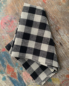 Thick Linen Kitchen Cloth, Black and Natural Check