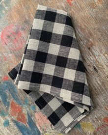 Thick Linen Kitchen Cloth, Black and Natural Check