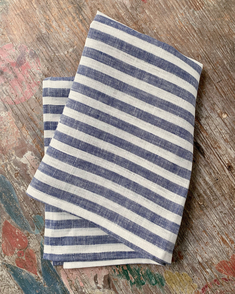 Linen Kitchen Cloth, Blue White Stripe
