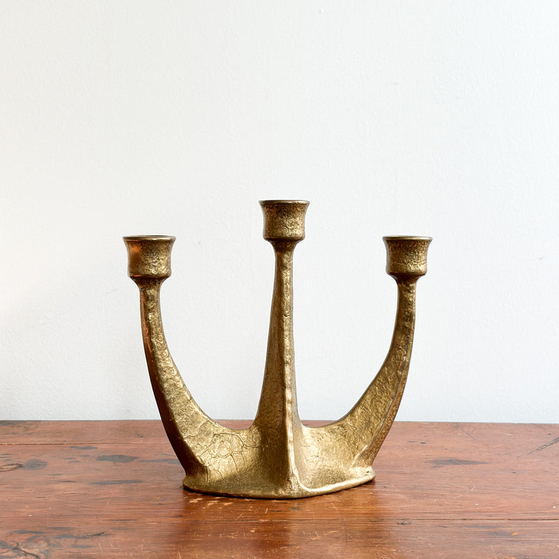 1960s Brutalist Cast Bronze 3-Arm Candelabra