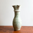 Vintage Stoneware Pitcher Vase with Leaf Linework Design
