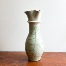 Vintage Stoneware Pitcher Vase with Leaf Linework Design