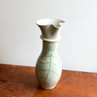 Vintage Stoneware Pitcher Vase with Leaf Linework Design