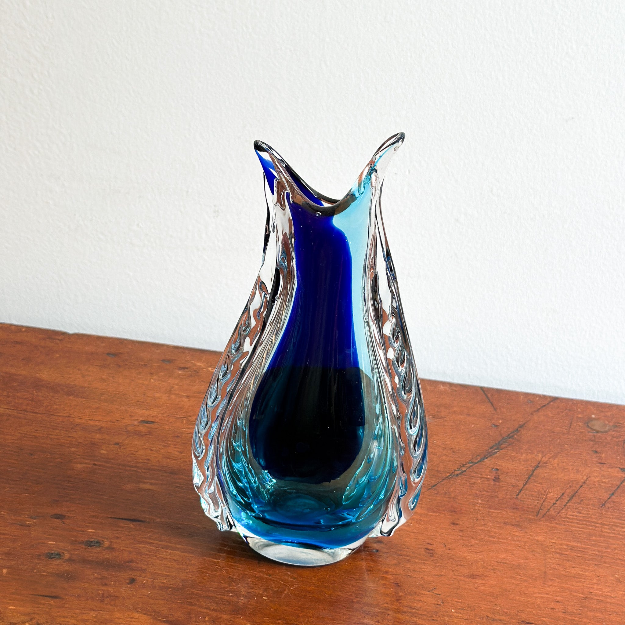 Mid-Century Hand-Blown Sommerso Blue Glass Vase