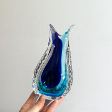 Mid-Century Hand-Blown Sommerso Blue Glass Vase