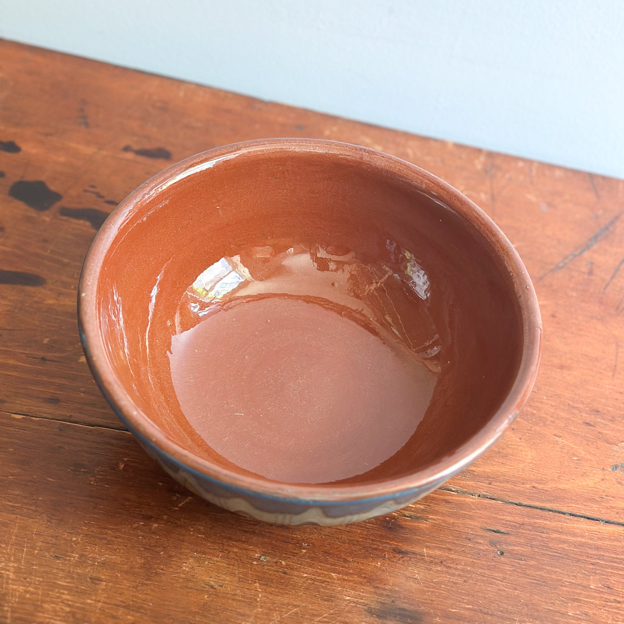 Vintage Bulgarian Redware Pottery Bowl