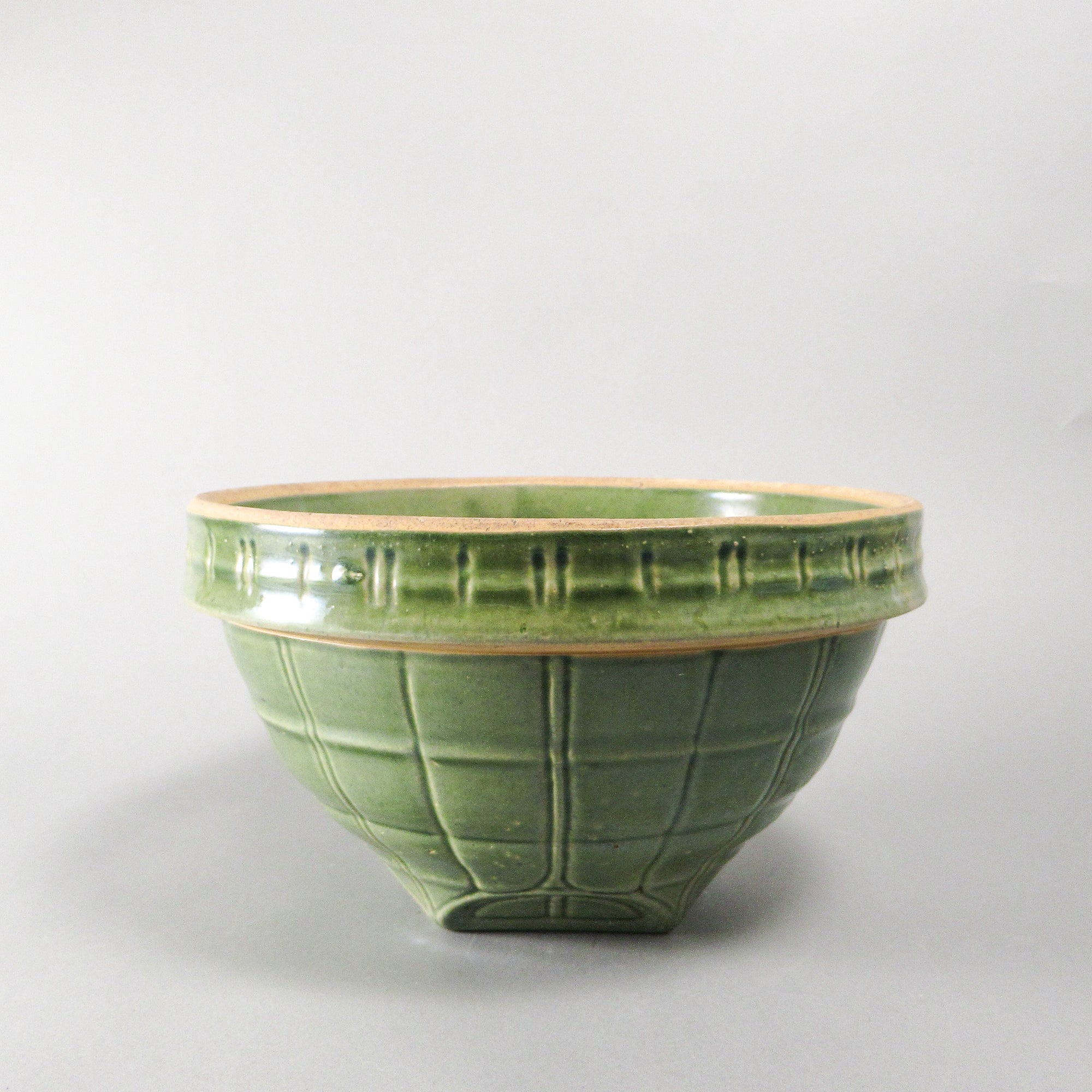 Vintage McCoy Olive Green Serving Bowl, Windowpane Design