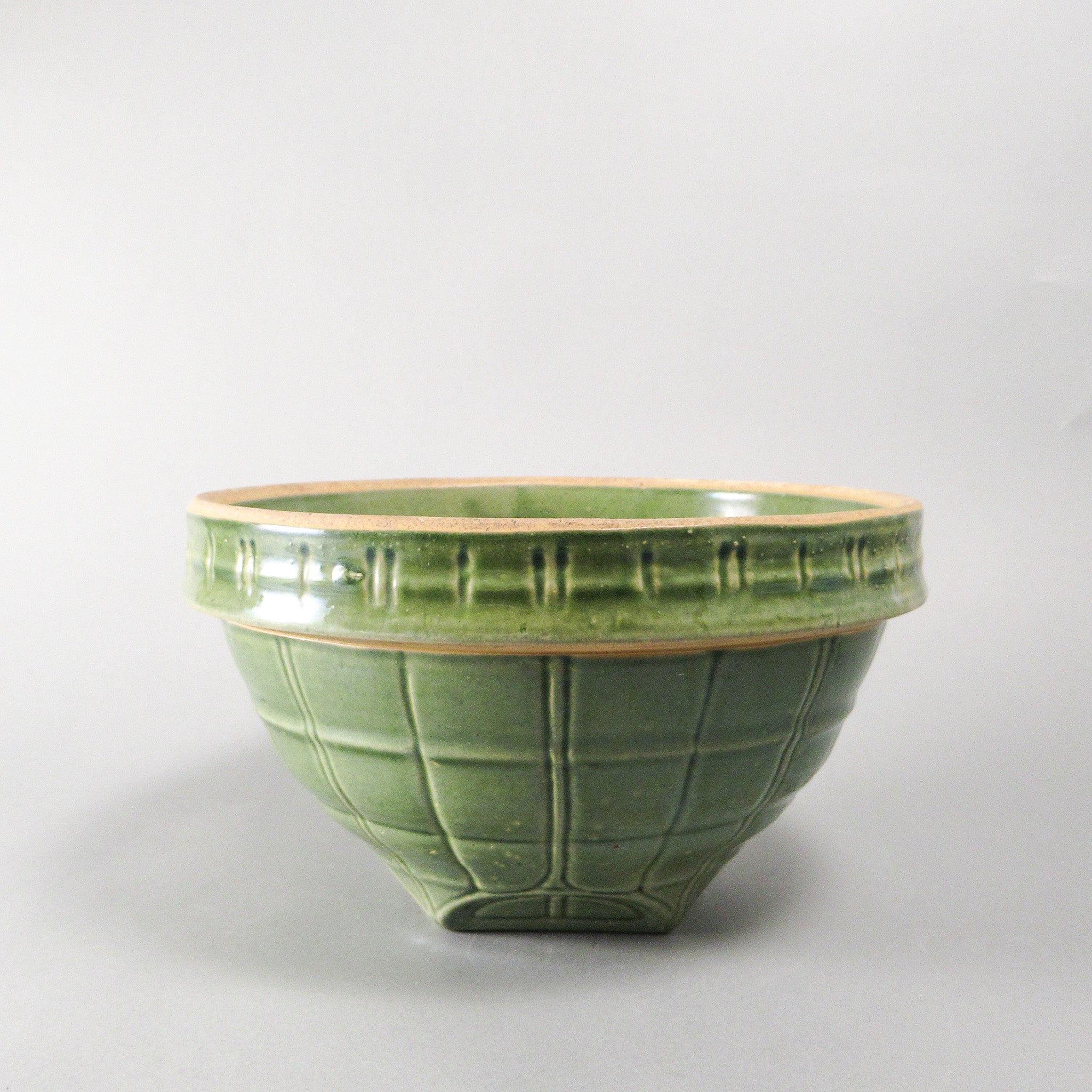 Vintage McCoy Olive Green Serving Bowl, Windowpane Design