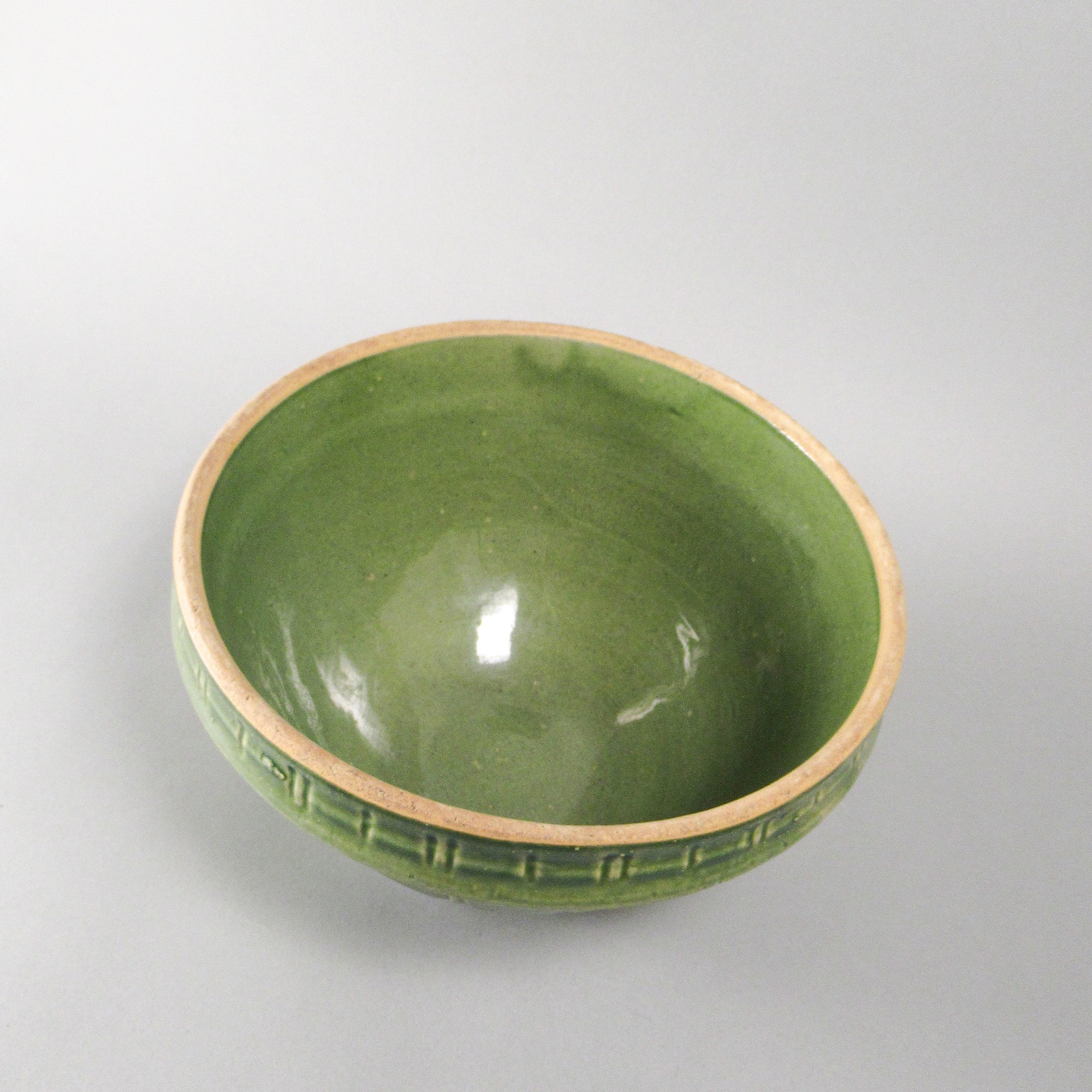 Vintage McCoy Olive Green Serving Bowl, Windowpane Design