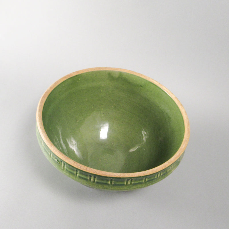 Vintage McCoy Olive Green Serving Bowl, Windowpane Design