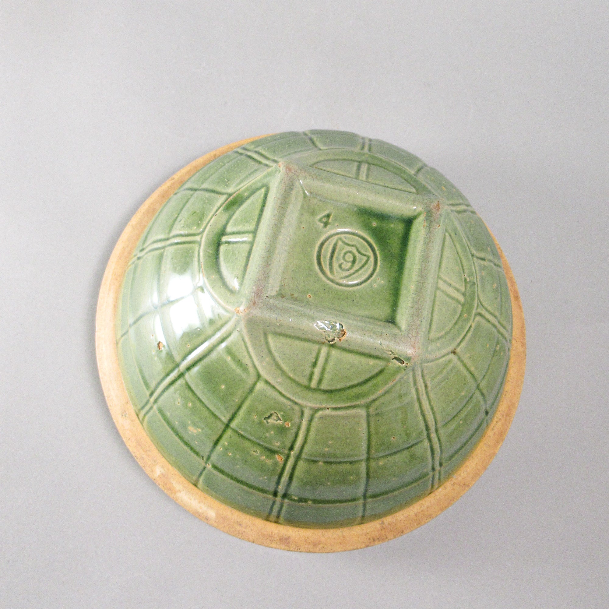 Vintage McCoy Olive Green Serving Bowl, Windowpane Design