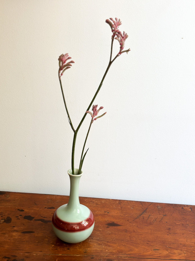 Vintage Celadon Vase with Oxblood Stripe, Japan