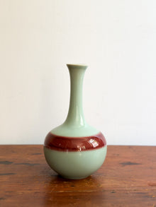 Vintage Celadon Vase with Oxblood Stripe, Japan