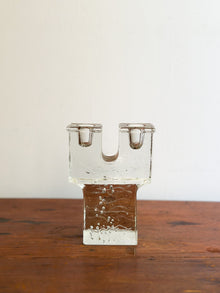 Mid-Century Ice Block Glass 2-Candle Holder