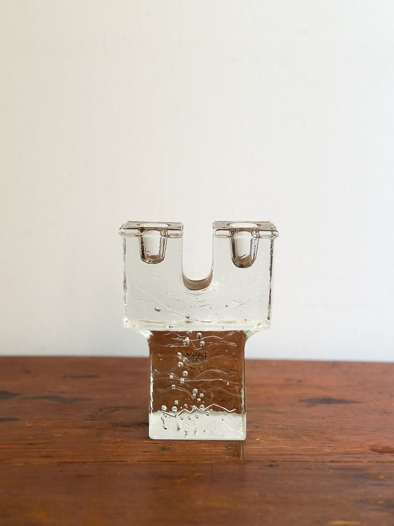Mid-Century Ice Block Glass 2-Candle Holder
