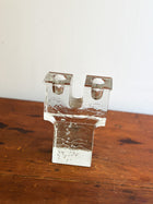 Mid-Century Ice Block Glass 2-Candle Holder