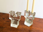 Mid-Century Ice Block Glass 2-Candle Holder