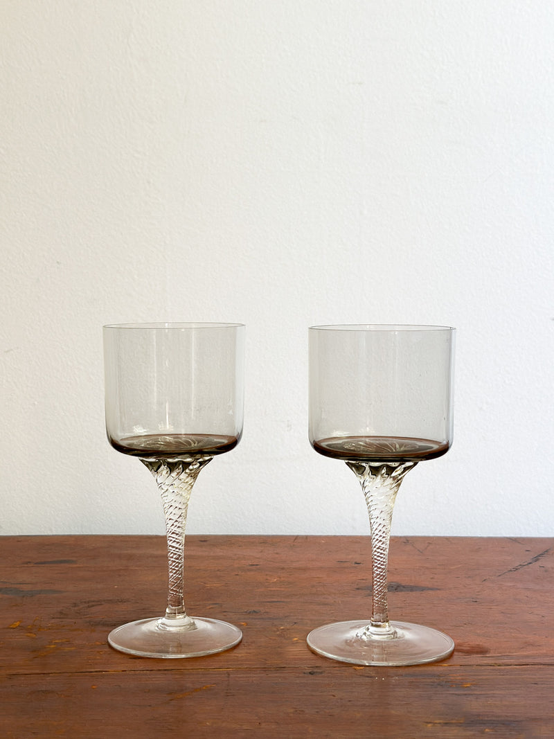 Vintage Smoky Crystal Wine Glasses, Set of 2