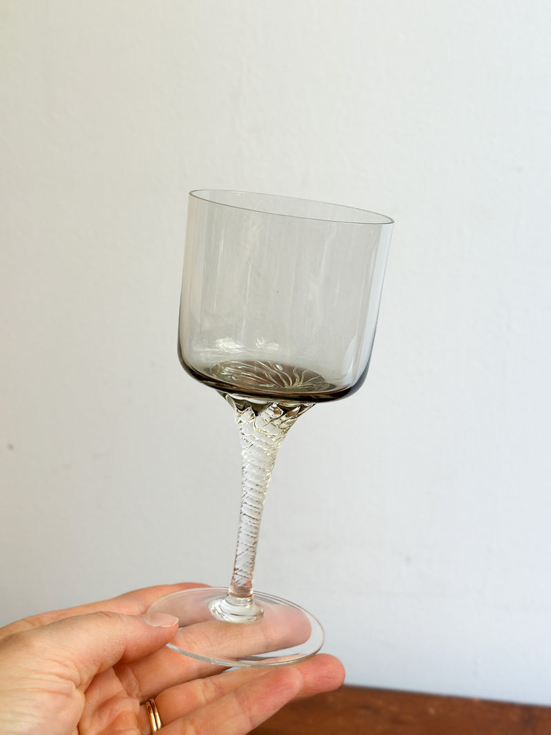 Vintage Smoky Crystal Wine Glasses, Set of 2