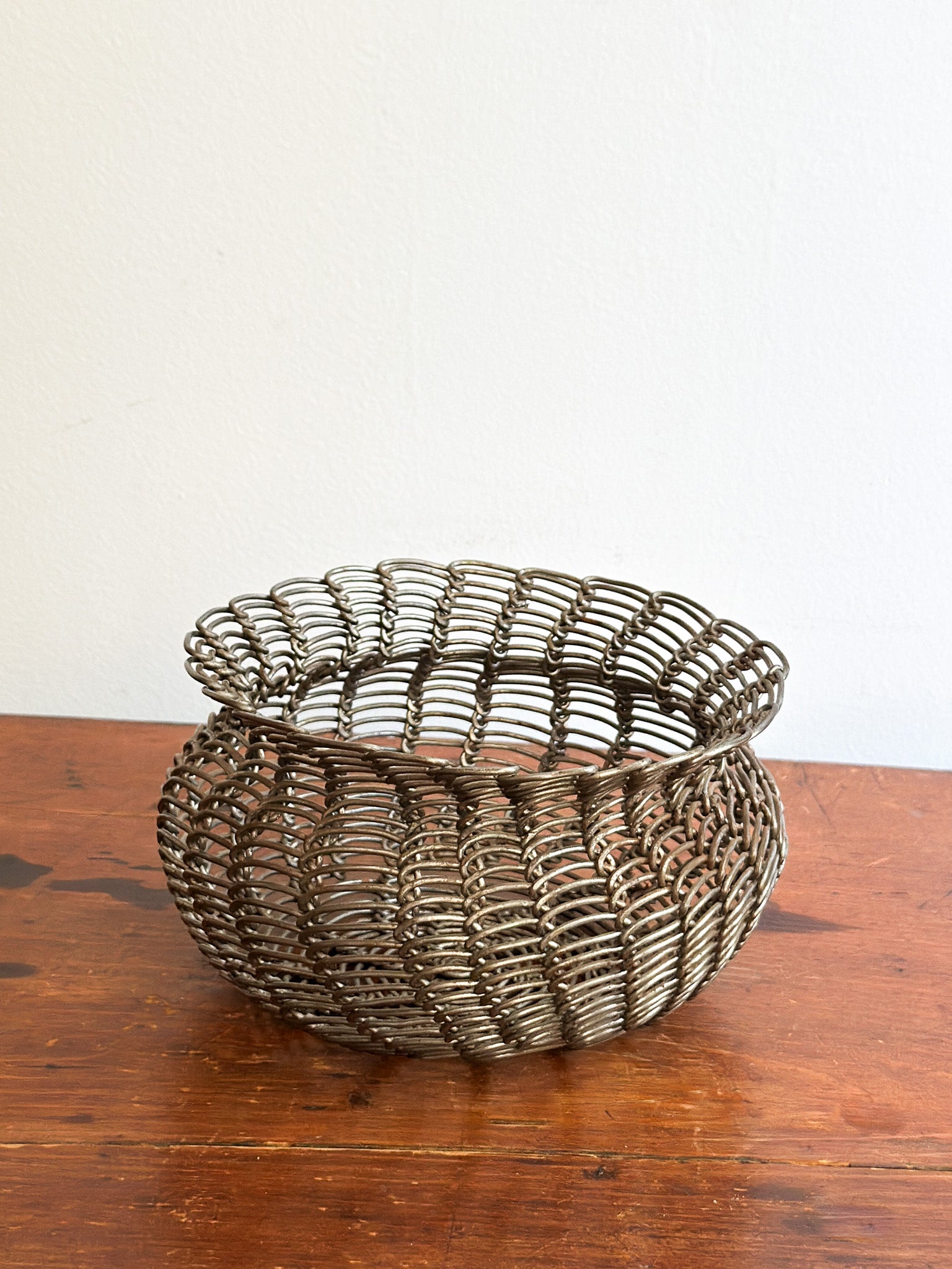 Vintage Woven Silver Wire Basket