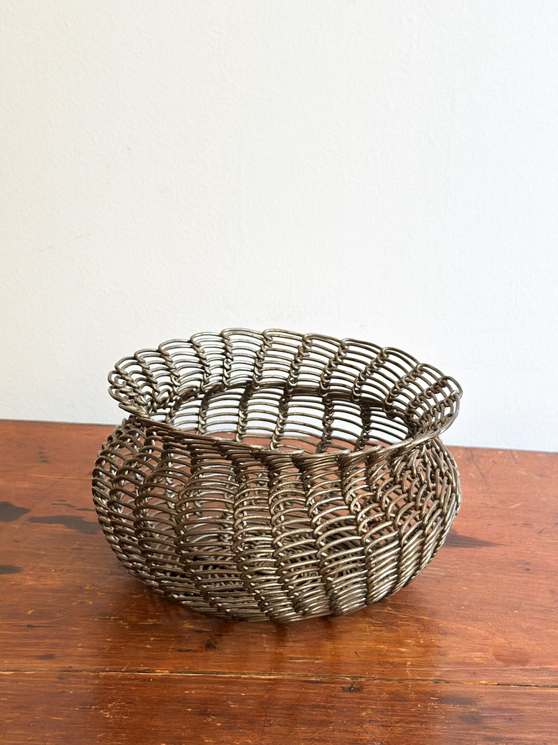 Vintage Woven Silver Wire Basket