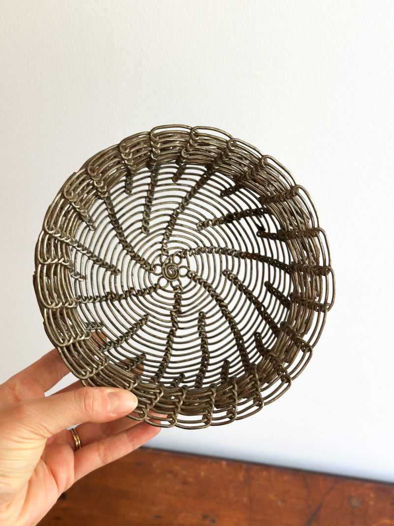 Vintage Woven Silver Wire Basket
