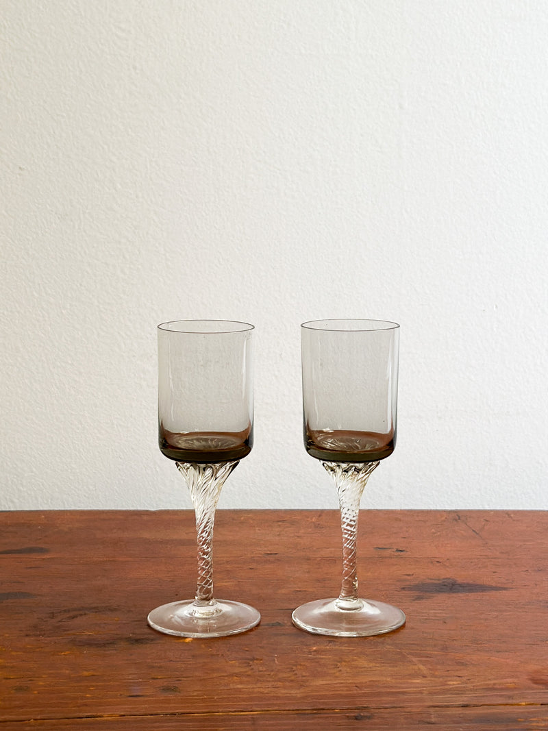 Vintage Smoky Crystal Cordial Glasses, Set of 2