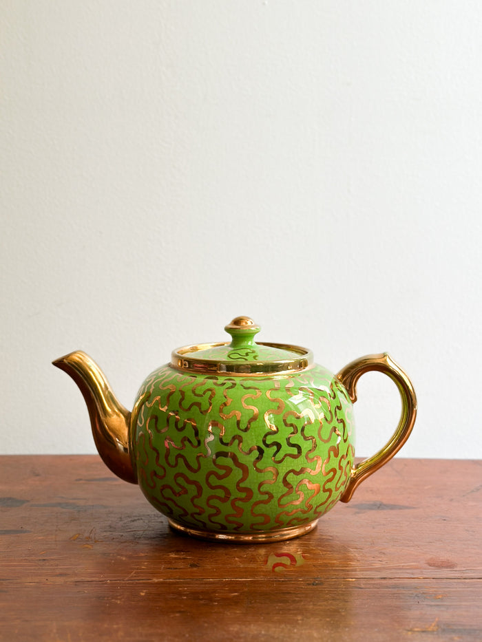 MCM Lime Green Ceramic Teapot with Squiggles