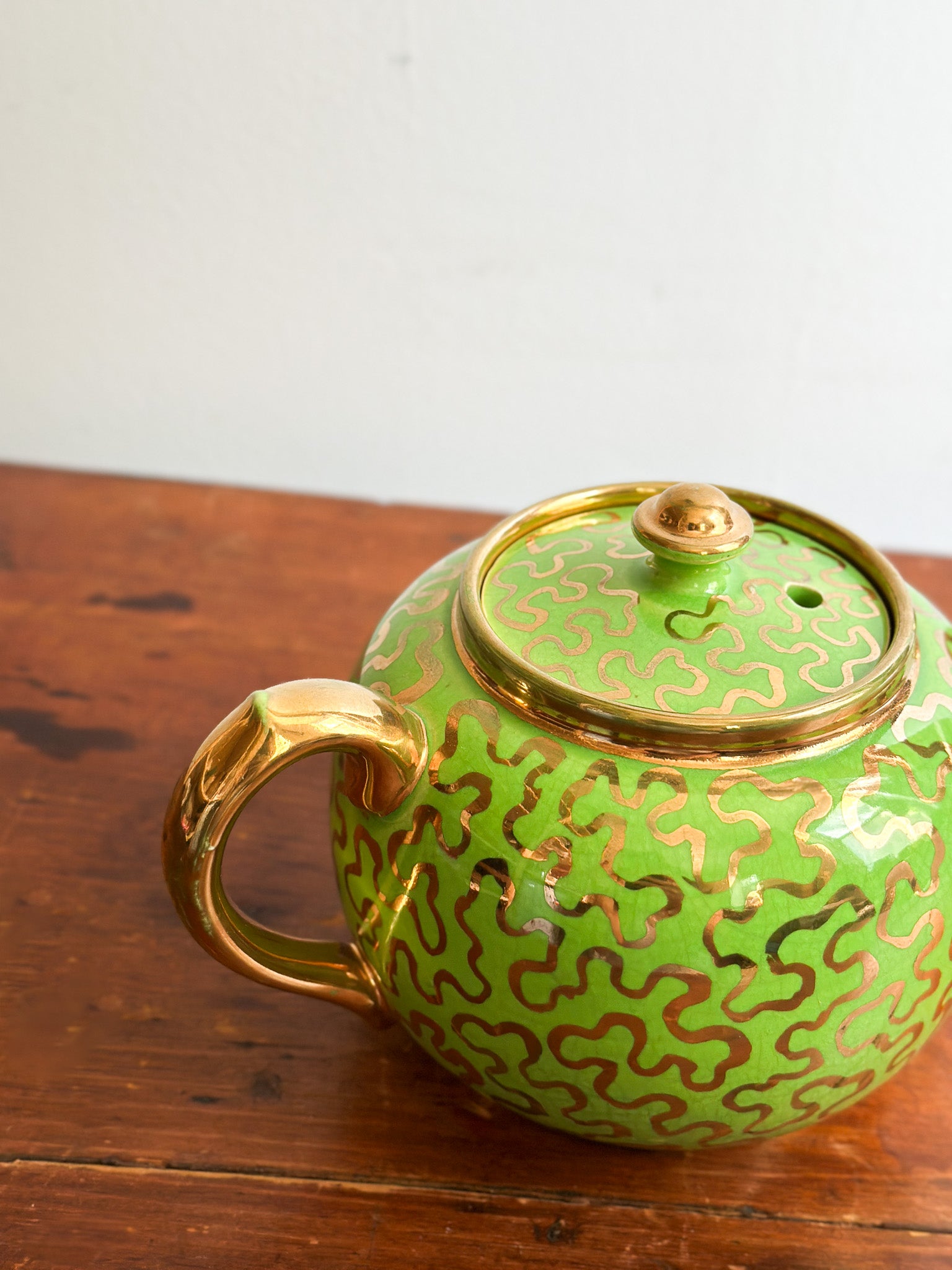 MCM Lime Green Ceramic Teapot with Squiggles