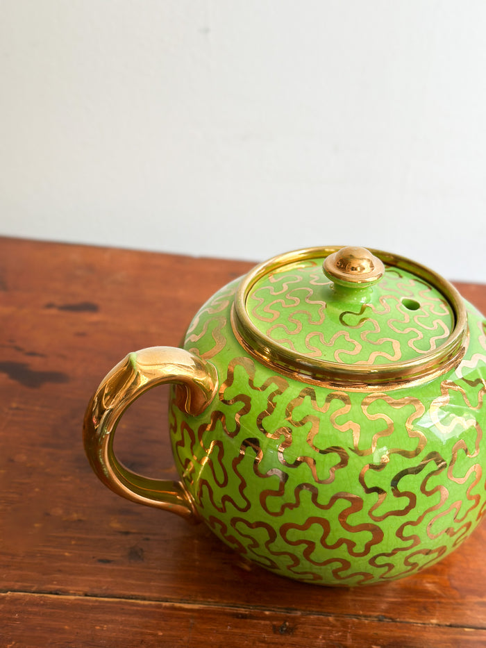 MCM Lime Green Ceramic Teapot with Squiggles