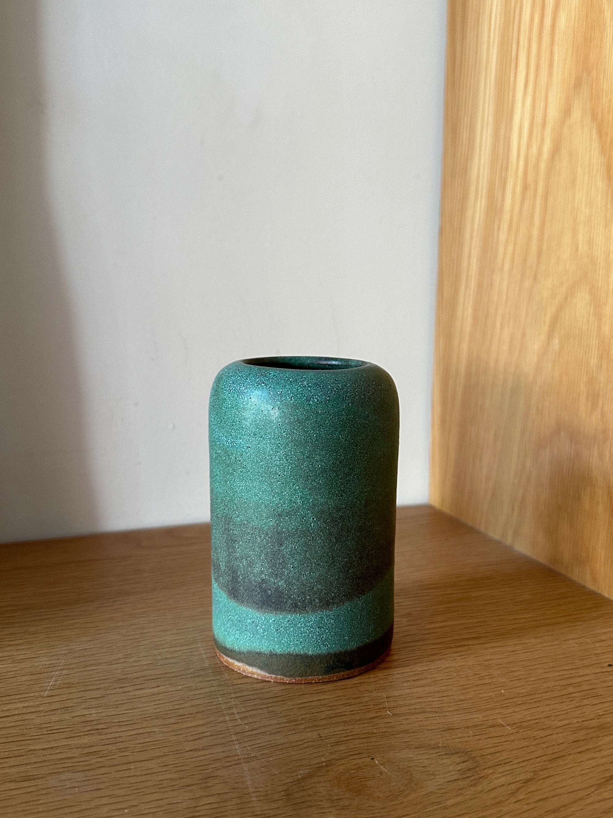 Earthenware Bud Vase in Copper Patina Glaze