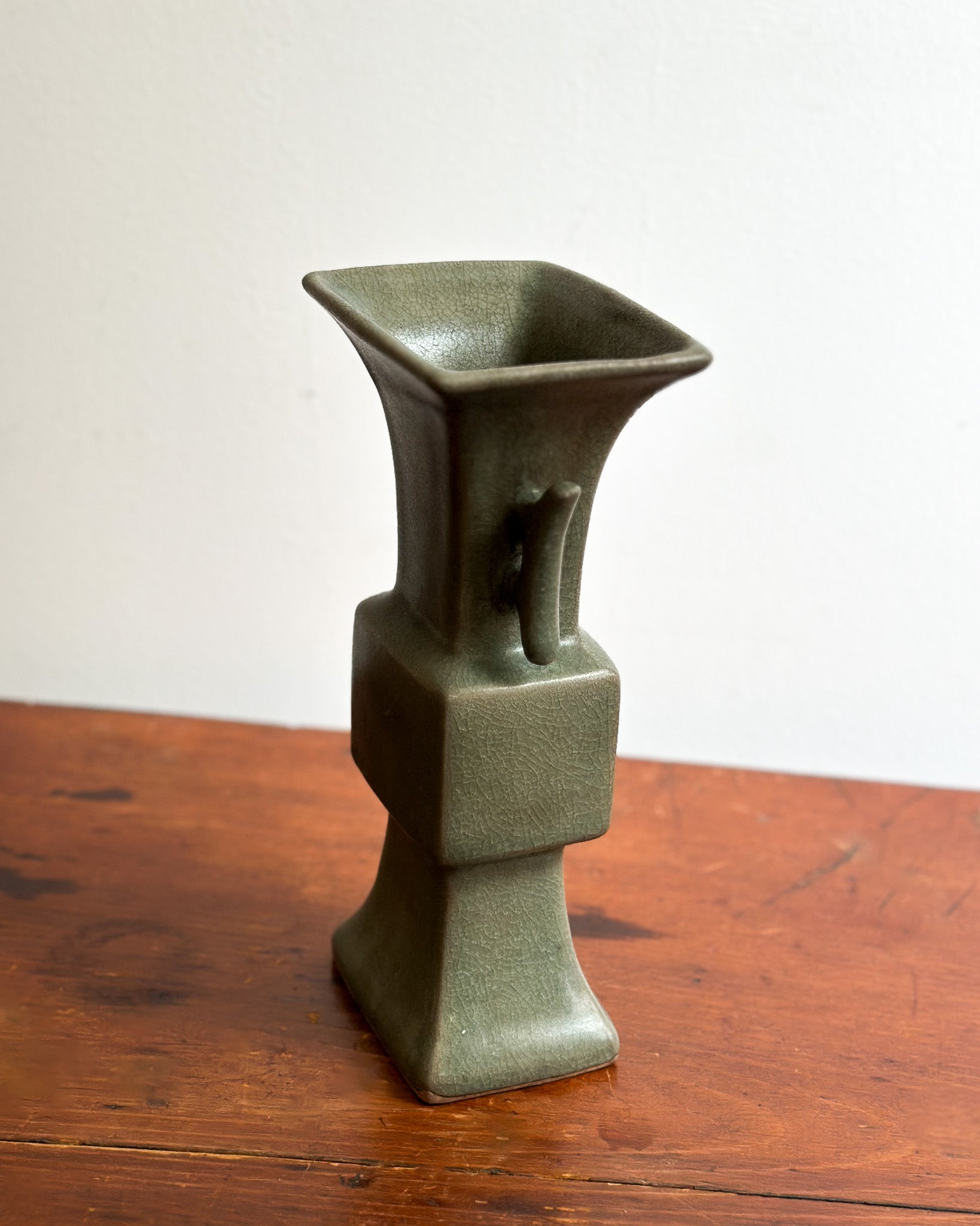 Antique Chinese Porcelain Vase with Green Crackle Glaze