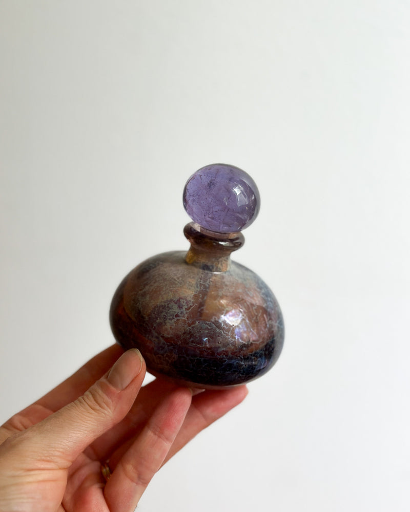 Vintage Amethyst & Cyan Glass Vessel with Dauber